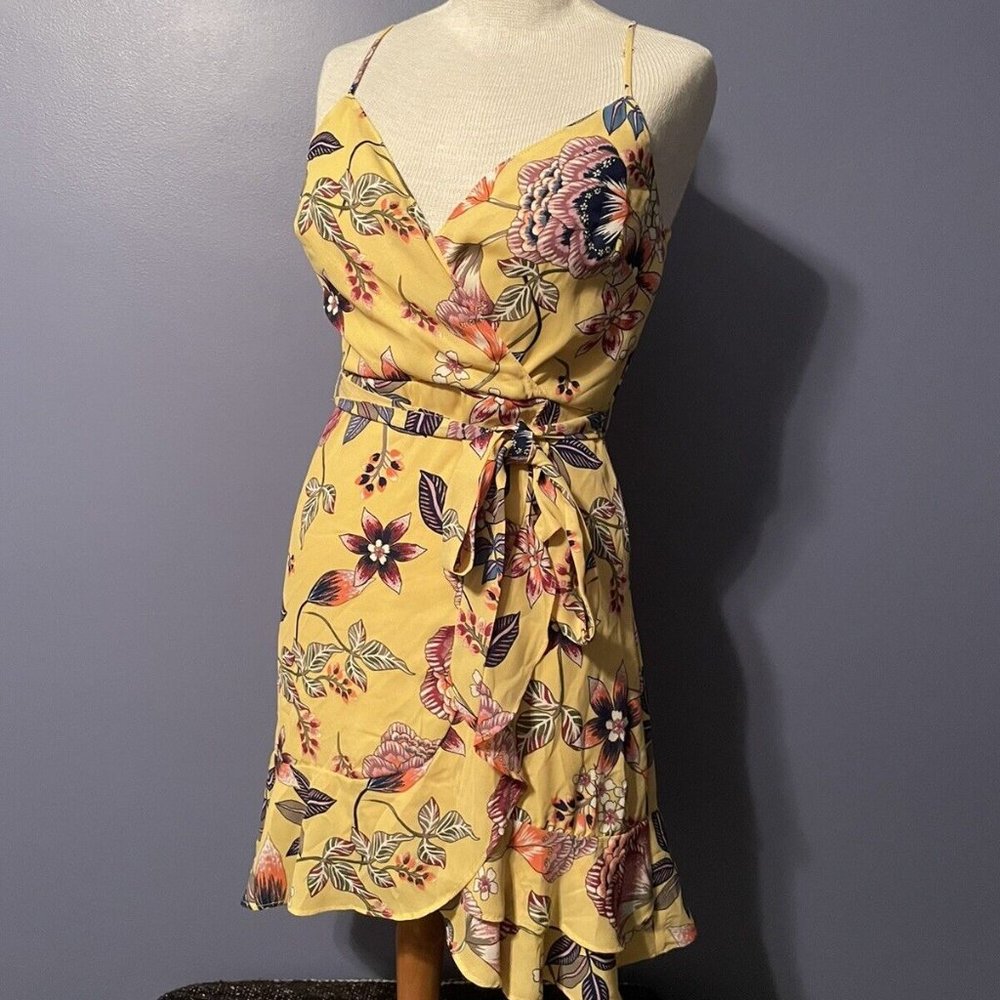 City Studio Yellow Floral Wrap Mini Sundress Sz 1